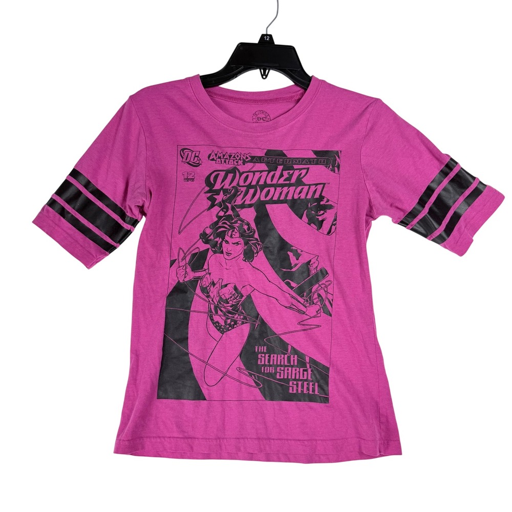 DC Comics Wonder Woman Shirt Kids M 7/8 Pink Comic Graphic Tee Sporty Superhero